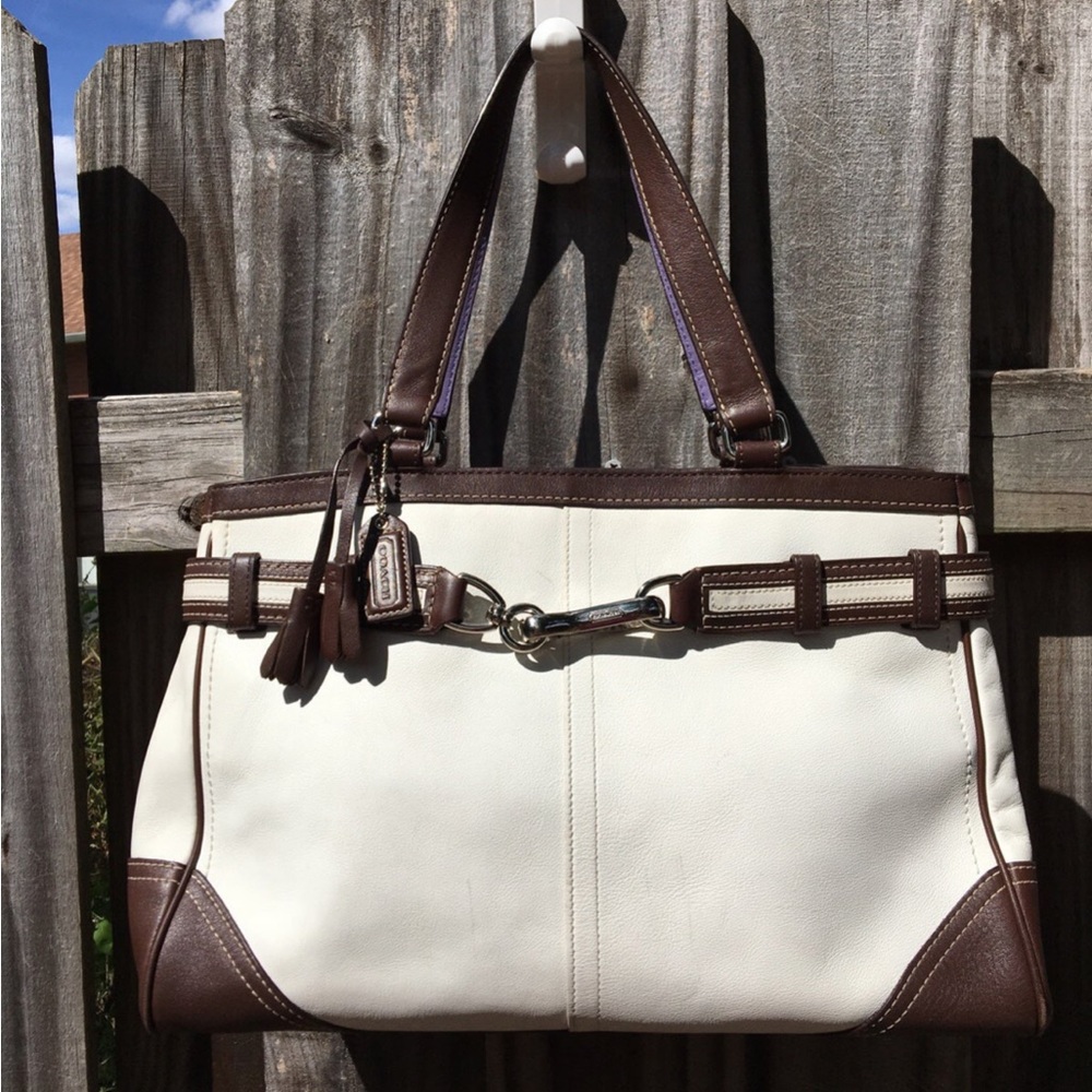 Vintage Coach Hampton Tote Shoulder Bag White Leather F10521